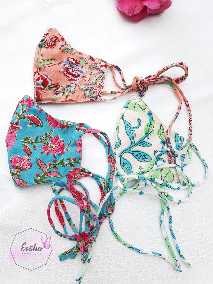 Set of 3 Face Masks - Three layers with string -  by EeshaBoutique - Face Mask, gshop