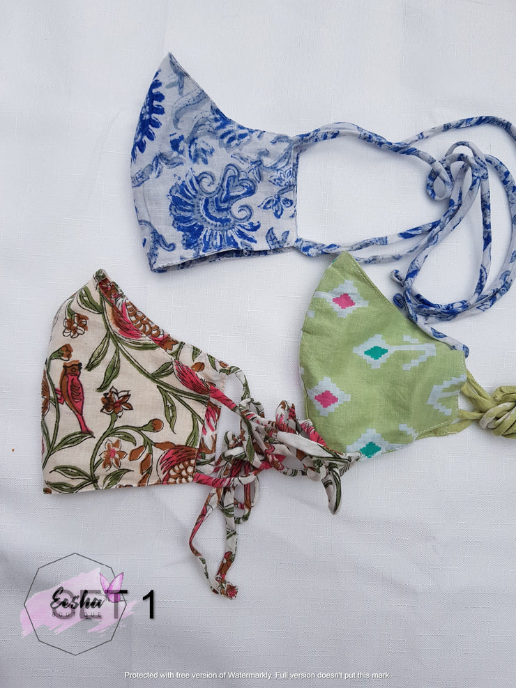 Set of 3 Face Masks - Three layers with string -  by EeshaBoutique - Face Mask, gshop