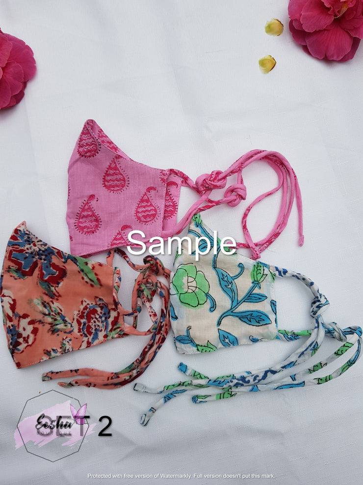 Set of 3 Face Masks - Three layers with string -  by EeshaBoutique - Face Mask, gshop