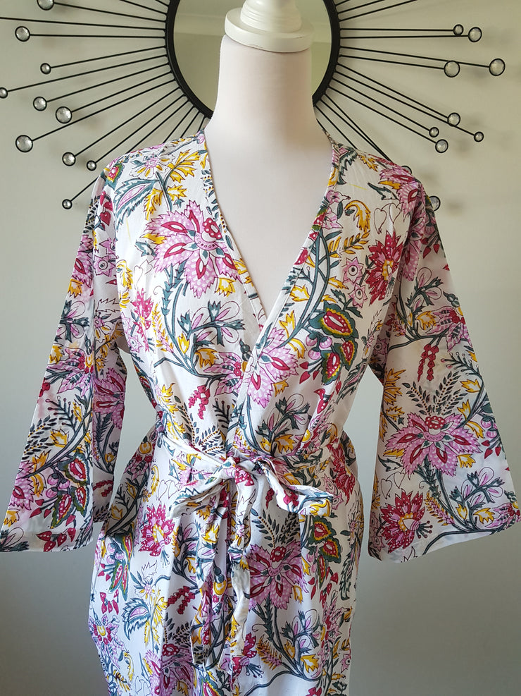 Floral Wine Short Kimono Robe - Kimono Robe by EeshaBoutique - gshop, Short Robe