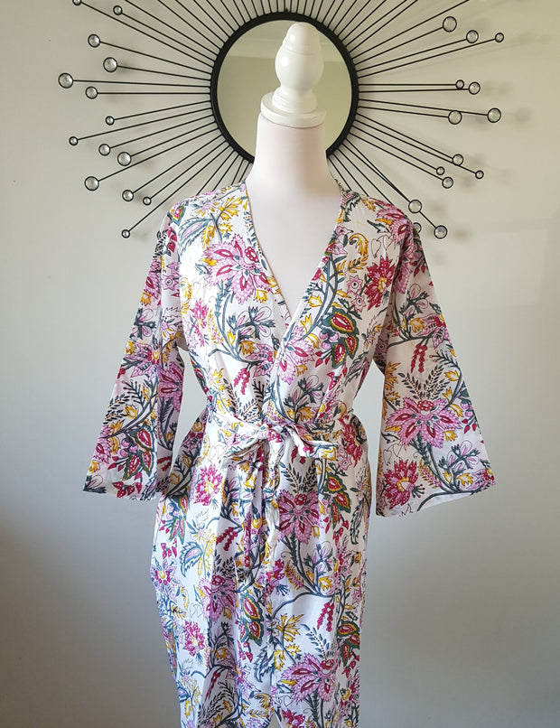 Hand Block Print Kimono Robe, Bridal Robe