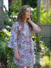 Floral Wine Short Kimono Robe