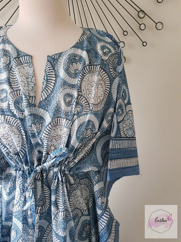 Blue Lotus - Hand Block Print Long Kaftan