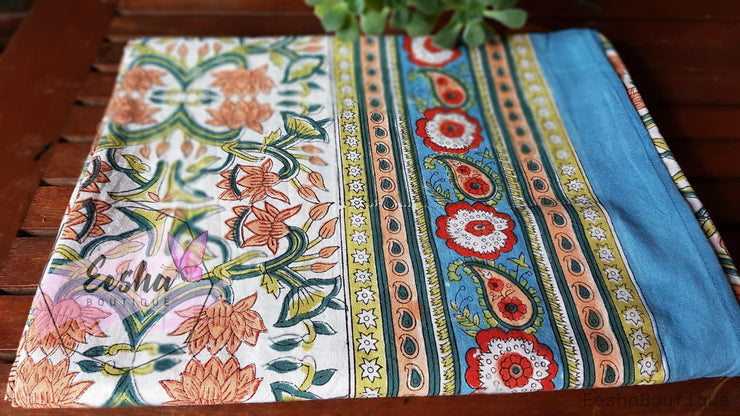 Hand Block Printed Table Cloth-Orange Lotus