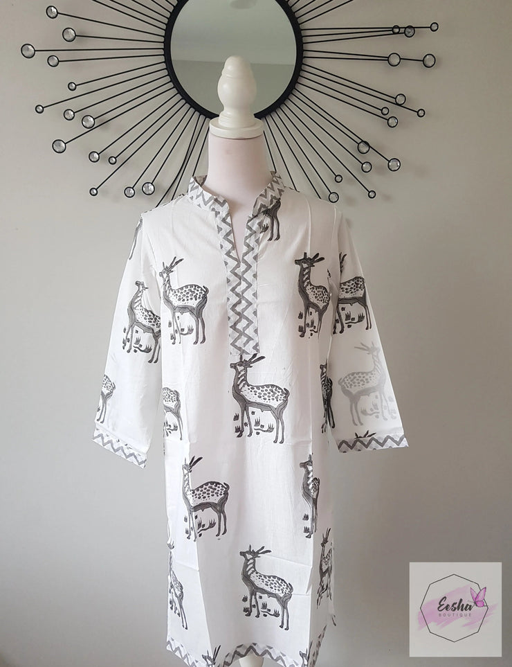 Hand Block Print White  Cotton Tunic