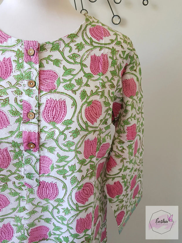 Pink Lotus Hand Block Print Tunic