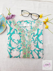 Teal Floral Hand Block Print Tunic