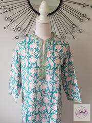 Teal Floral Hand Block Print Tunic