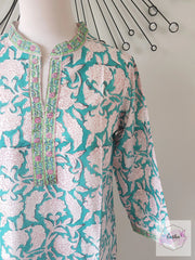 Teal Floral Hand Block Print Tunic