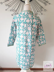 Teal Floral Hand Block Print Tunic