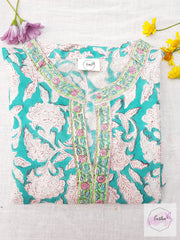 Teal Floral Hand Block Print Tunic