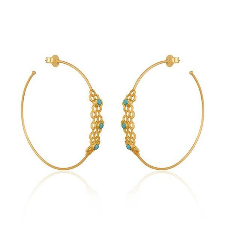 Matrix Turquoise Gemstone Gold Plated Brass Fashion Hoop Earring