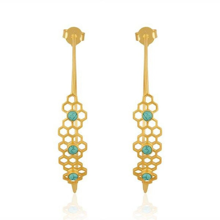 Matrix Turquoise Gemstone Gold Plated Brass Fashion Hoop Earring