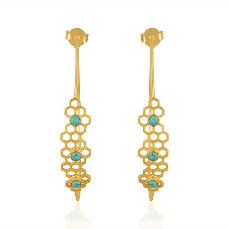 Matrix Turquoise Gemstone Gold Plated Brass Fashion Hoop Earring