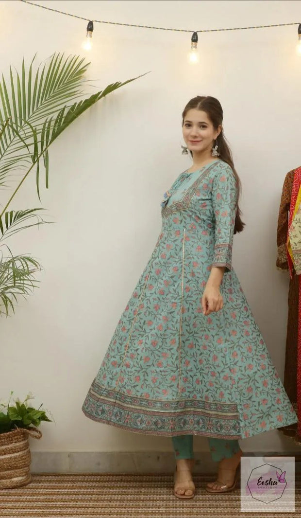 Sky Blue Floral Anarkali Set