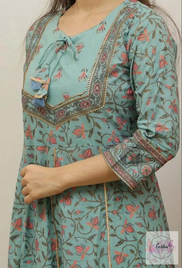 Sky Blue Floral Anarkali Set