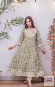 Moss Green Floral Anarkali Set