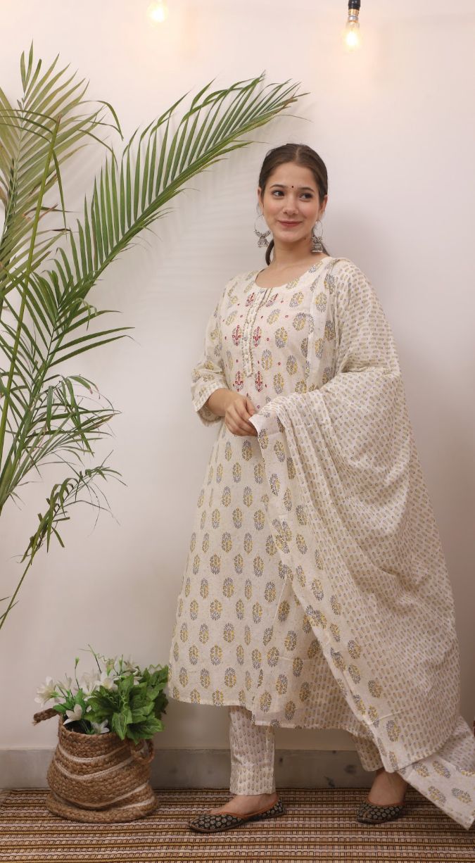 Three Piece Cotton Kurta Set