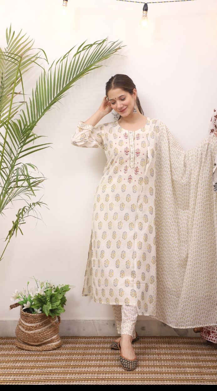 Three Piece Cotton Kurta Set