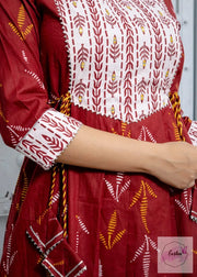 Red and White Kurti with pant and dupatta