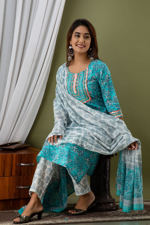 Sky Blue Kurti with pant and dupatta