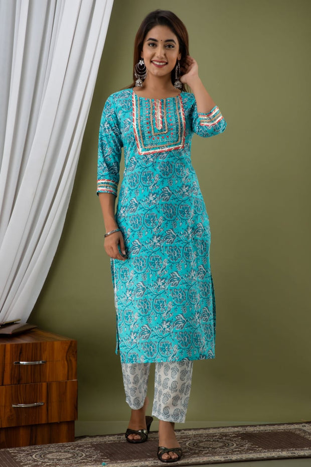 Sky Blue Kurti with pant and dupatta