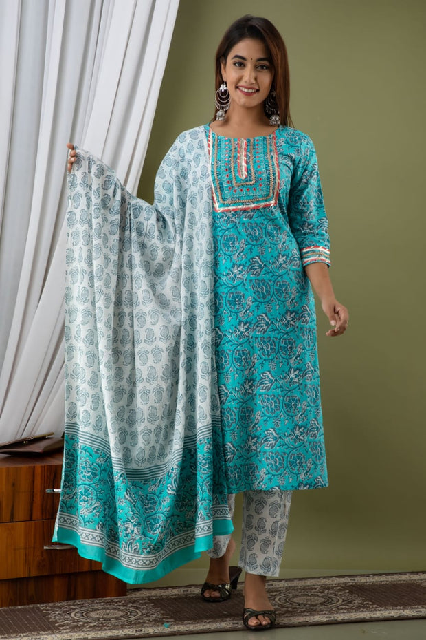 Sky Blue Kurti with pant and dupatta