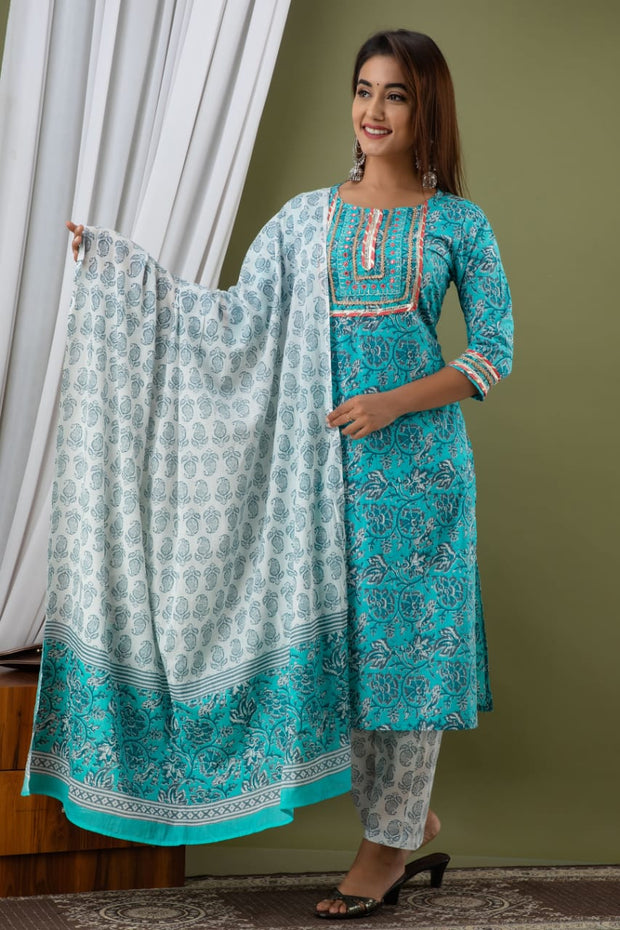 Sky Blue Kurti with pant and dupatta