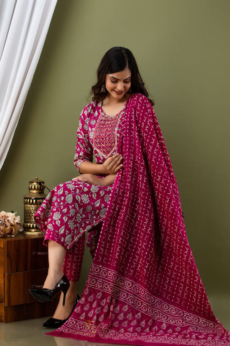 Floral Kurti with pant and dupatta