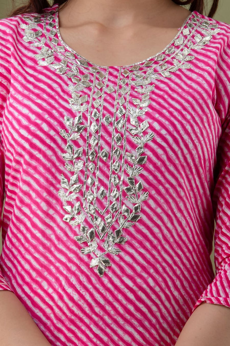 Pink Lahariya Kurti with pant and dupatta