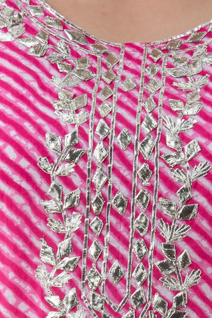 Pink Lahariya Kurti with pant and dupatta