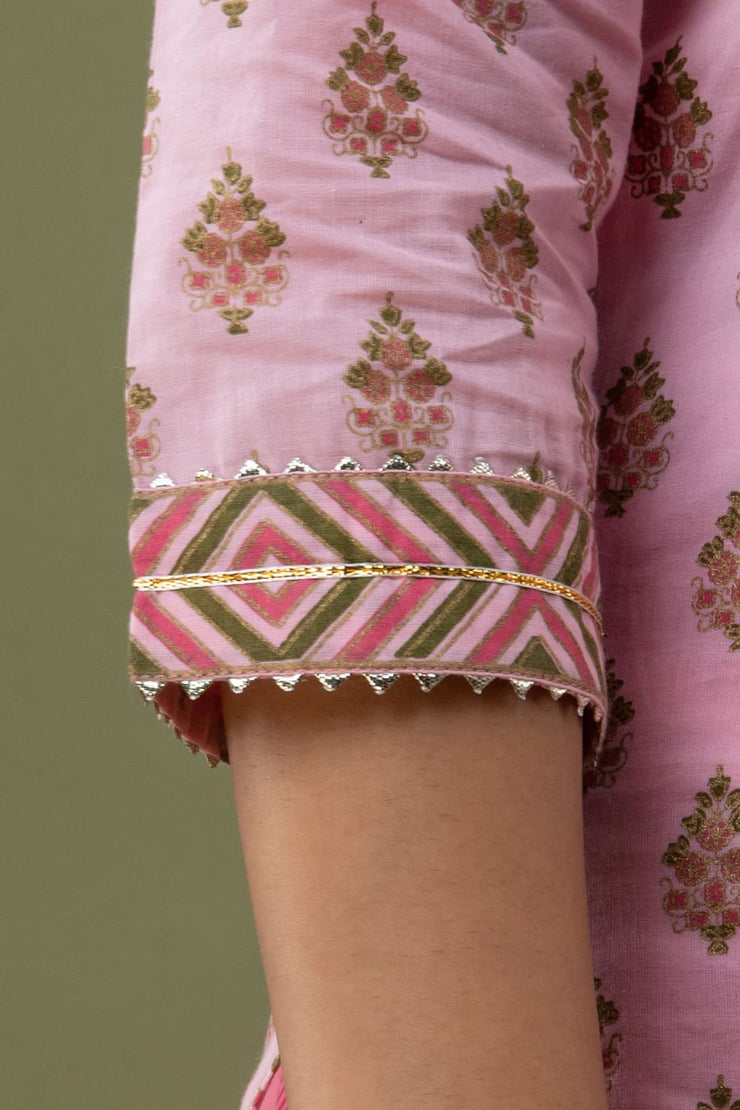 Baby pink straight Kurti with pant and dupatta