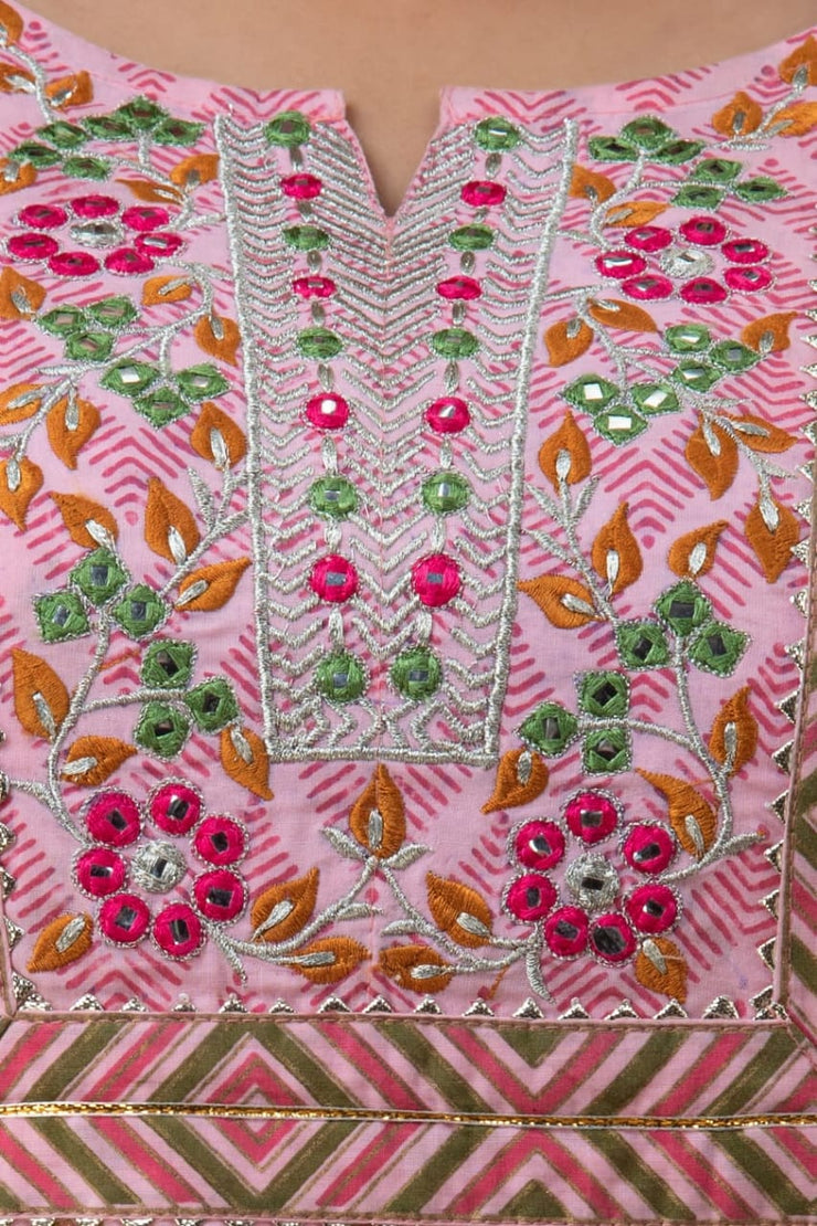 Baby pink straight Kurti with pant and dupatta