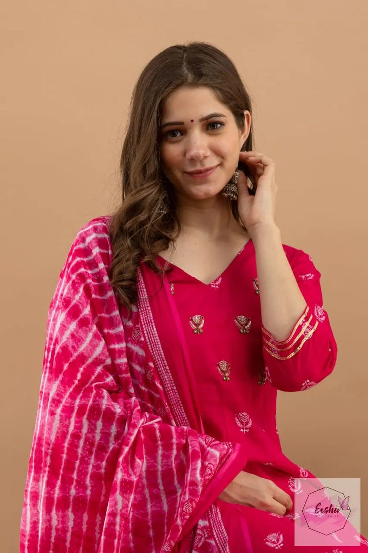 Dark Pink Anarkali Kurti with pant and dupatta