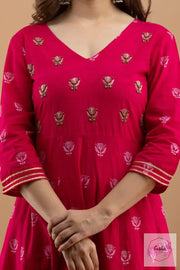 Dark Pink Anarkali Kurti with pant and dupatta