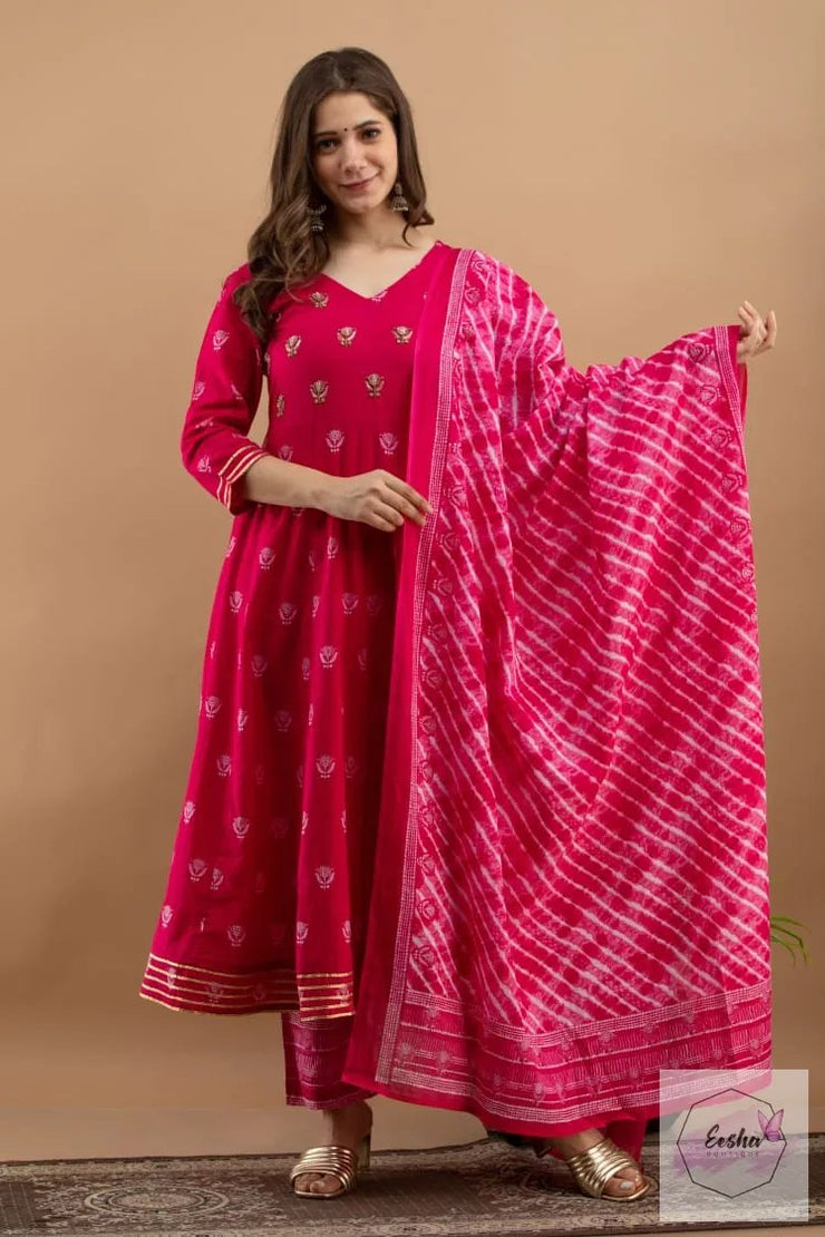Dark Pink Anarkali Kurti with pant and dupatta