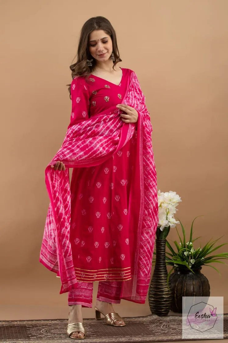 Dark Pink Anarkali Kurti with pant and dupatta