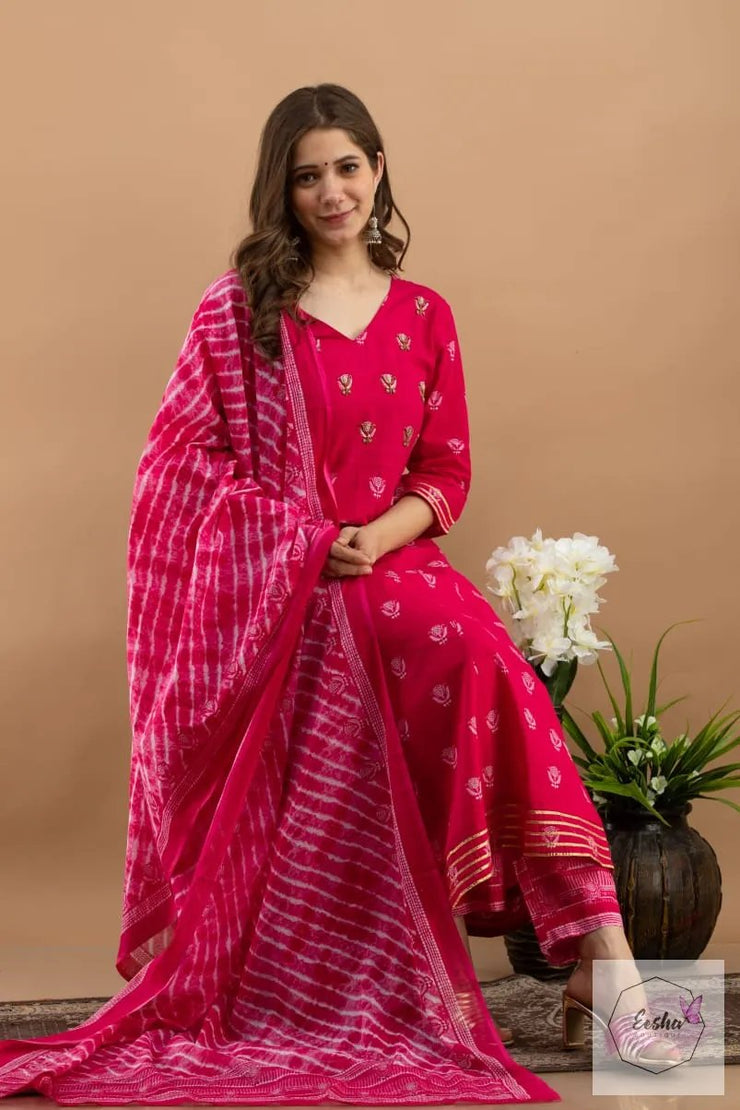 Dark Pink Anarkali Kurti with pant and dupatta