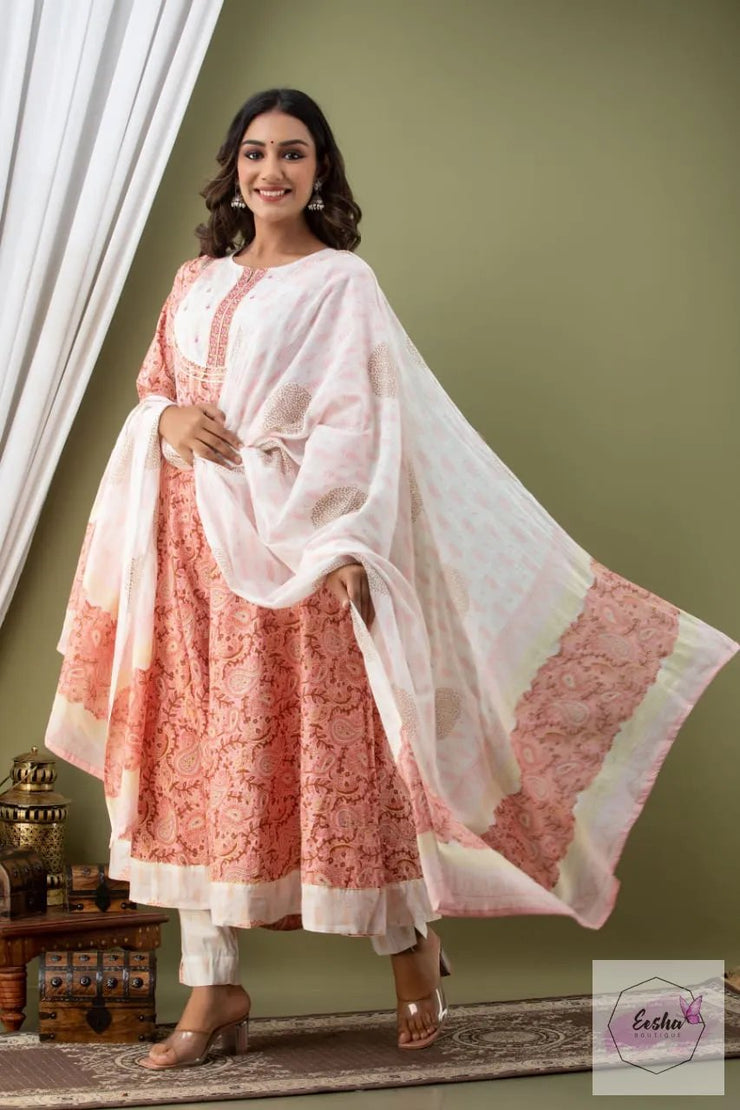 Paisley Peach Anarkali Kurti with pant and dupatta