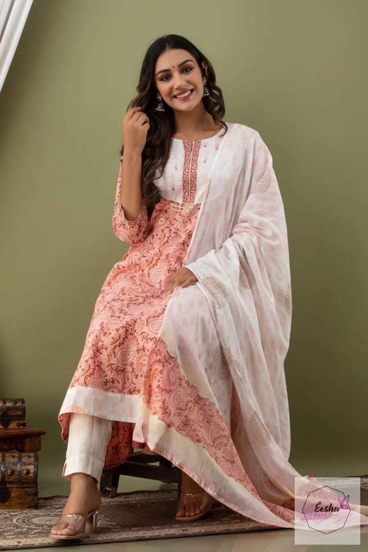 Paisley Peach Anarkali Kurti with pant and dupatta