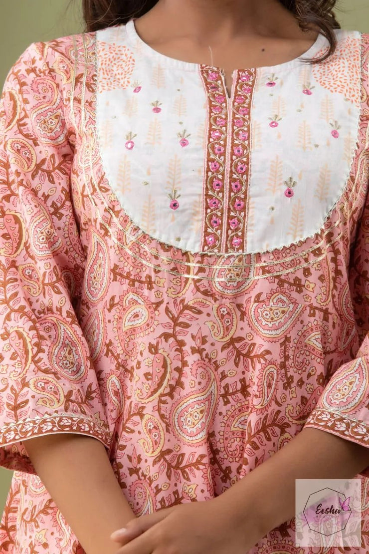 Paisley Peach Anarkali Kurti with pant and dupatta