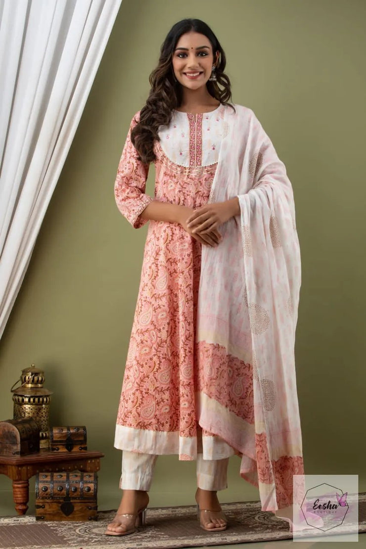 Paisley Peach Anarkali Kurti with pant and dupatta