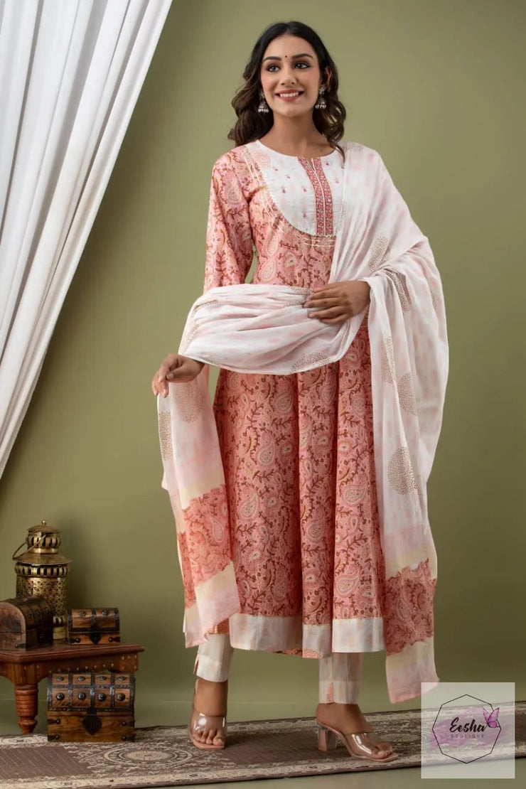 Paisley Peach Anarkali Kurti with pant and dupatta