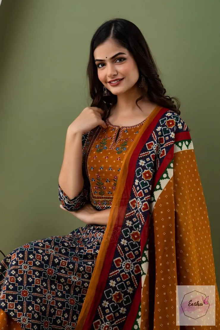 Patola Print Kurti with pant and dupatta