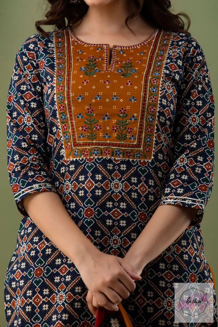Patola Print Kurti with pant and dupatta