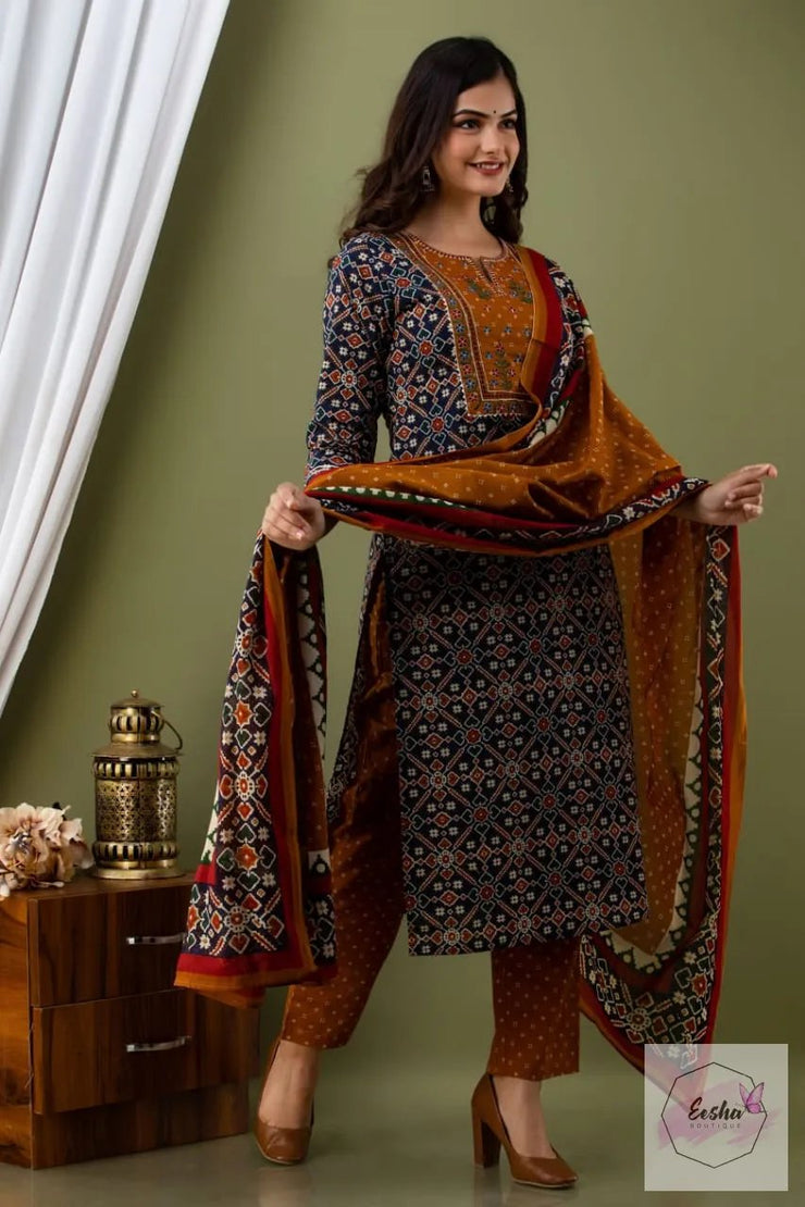 Patola Print Kurti with pant and dupatta