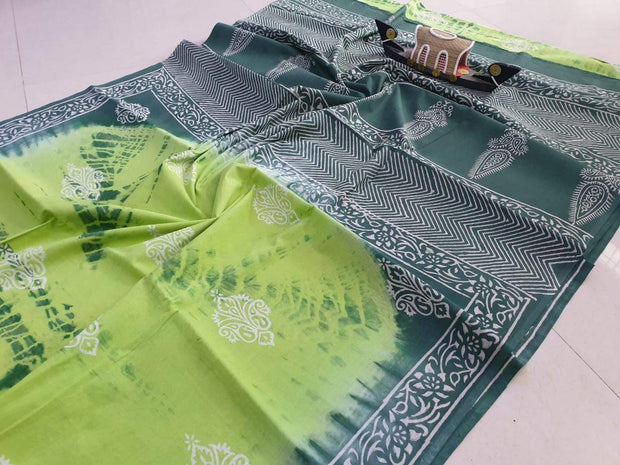 Hand Block Print Cotton Mulmul Saree - Saree by EeshaBoutique - gshop