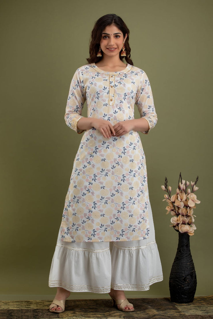 Floral cotton printed kurti with sharara