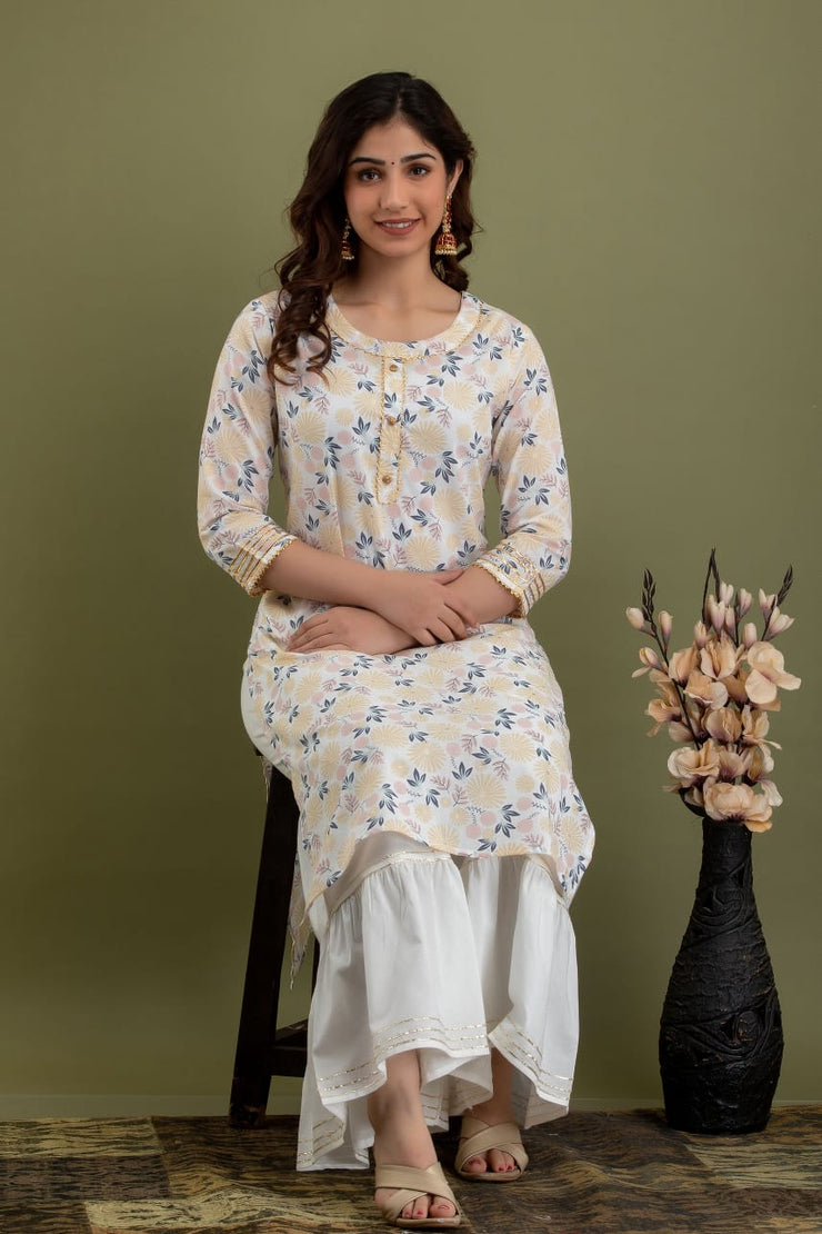 Floral cotton printed kurti with sharara