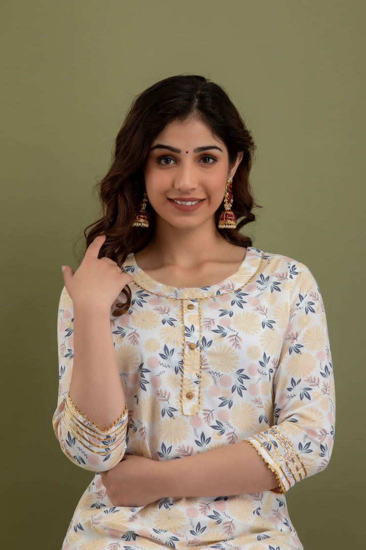 Floral cotton printed kurti with sharara